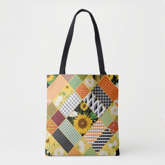 Tote Bag Tournesol Chamomile, Patchwork Aquarelle. (Devant)