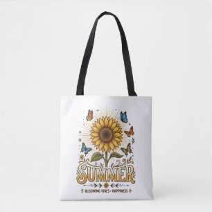 Tote Bag Tournesol estival vibrant en fleurs avec papillons