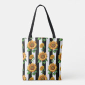 Tote Bag Tournesol Floral noir blanc rayures (Dos)