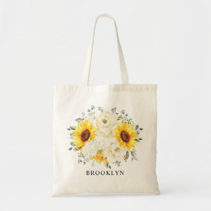 Tote Bag Tournesol ivoire pivoine Floral Eucalyptus Mariage