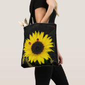 Tote Bag Tournesol Jaune Et Deux Ladybugs (De près)