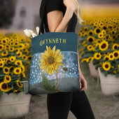 Tote Bag Tournesol magique avec Monogramme ciel étoilé Turq