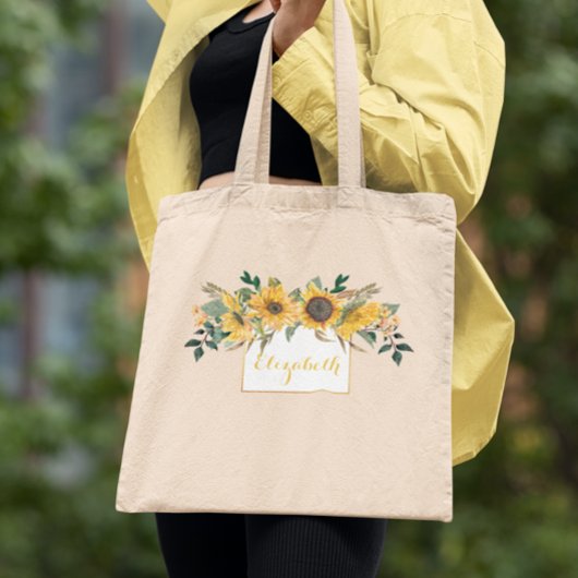 Tote Bag Tournesol Or Fleur florale personnalisée