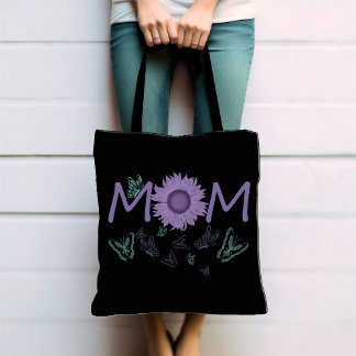 Tote Bag Tournesol pourpre MOM | Papillons d'aquarelle Four