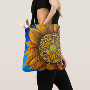 Tote Bag Tournesol rustique sur bleu