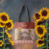 Tote Bag Tournesols d'automne sur la clôture Rust Plaid et 
