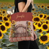 Tote Bag Tournesols d'automne sur la clôture Rust Plaid et 