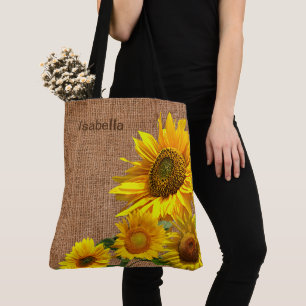 Tote Bag Tournesols et toile de jute