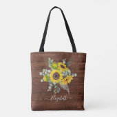 Tote Bag Tournesols Floraux Aquarelle en Bois Rustique (Dos)