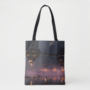 Tote Bag Tours futuristes flottant au-dessus du port
