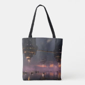 Tote Bag Tours futuristes flottant au-dessus du port (Dos)