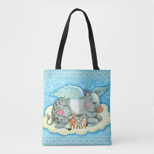 TOTE BAG TOUS LES BONS PIGLETS VONT AU CIEL, LES BONS PIG A (Devant)