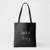 Tote Bag Tout nom | Élégant script blanc modifiable sur noi (Devant)