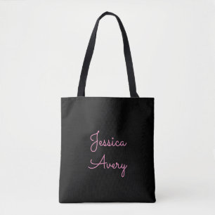 Tote Bag Tout nom Script rose modifiable Cool sur noir