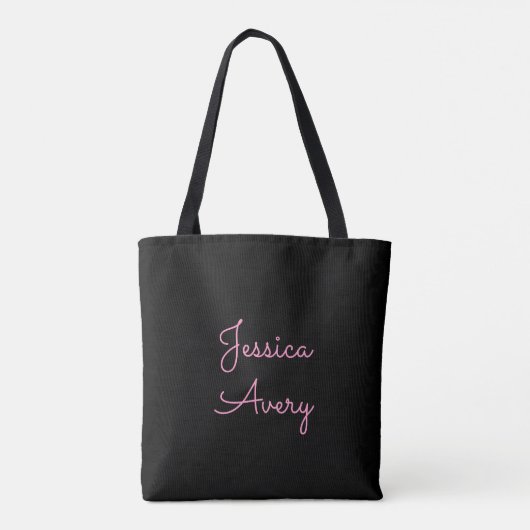 Tote Bag Tout nom | Script rose modifiable Cool sur noir (Dos)