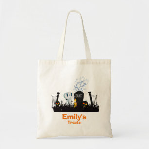 Tote Bag Trace ou traitement Halloween Graveyard mignon Squ