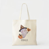 Tote Bag Trace ou traiter le joli fantôme Halloween (Devant)