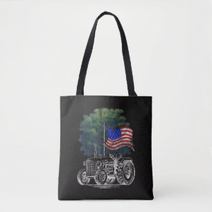 Tote Bag Tracteur agricole vintage drapeau américain patrio