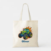 Tote Bag Tracteur de ferme vert cool (Dos)