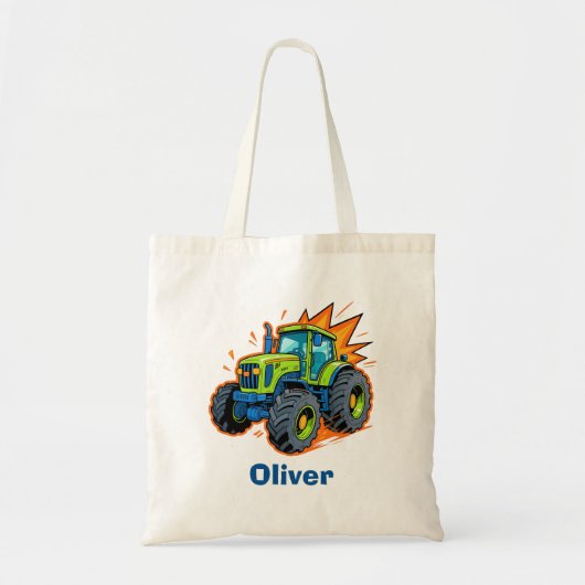 Tote Bag Tracteur de ferme vert cool (Devant)