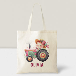 Tote Bag Tracteur rose mignon personnalisé pour filles