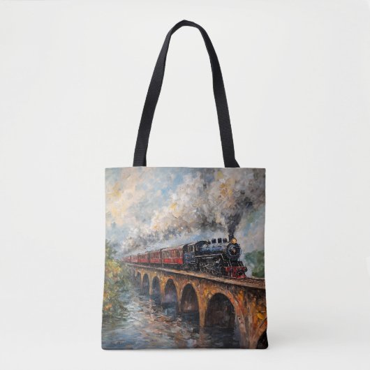 Tote Bag Train à vapeur sur un pont - Peinture à l'huile (Devant)
