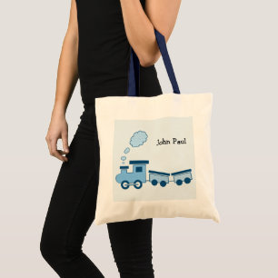 Tote Bag Train Blue Choo Choo