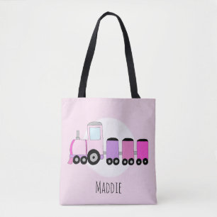 Tote Bag Train de locomotives de petite fille avec nom