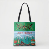 Tote Bag Train de Noël Joyeux Vert (Devant)