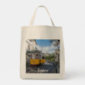 Tote Bag Tramway jaune rétro dans la rue à Lisbonne, Portug (Dos)