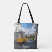 Tote Bag Tramway jaune rétro dans la rue à Lisbonne, Portug (Dos)