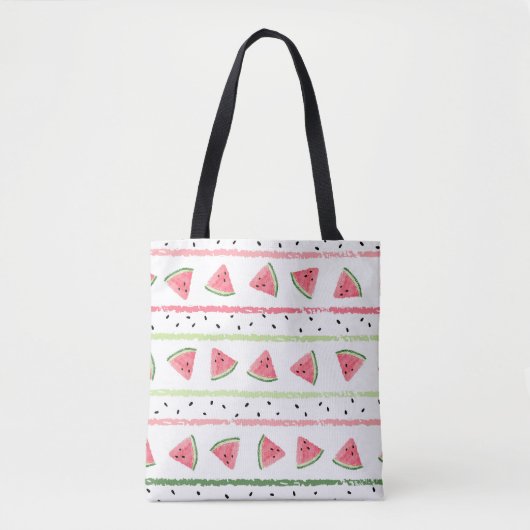 Tote Bag Tranches de pastèque : Aquarelle rayée sans fil (Devant)