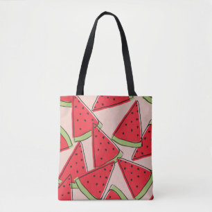 Tote Bag tranches de pastèque avec arrière - plan rose sans