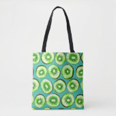 Tote Bag Tranches Kiwi sur turquoise (Devant)