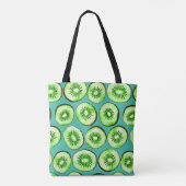 Tote Bag Tranches Kiwi sur turquoise (Dos)