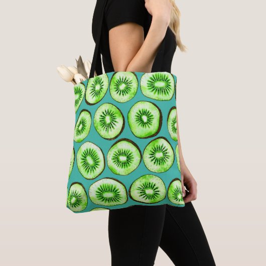Tote Bag Tranches Kiwi sur turquoise (De près)