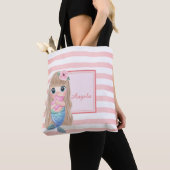 Tote Bag Trandy rayé, bébé sirène (De près)