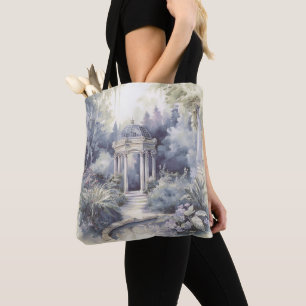 TOTE BAG TRANQUIL PASTEL WATERCOLOR GARDEN SCÈNE