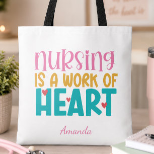 Tote Bag Travail de cœur d'infirmière personnalisé