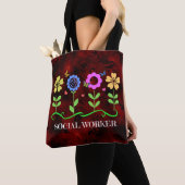 Tote Bag Travailleur social, Graphisme Floral Design (De près)
