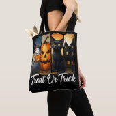 Tote Bag "Treat or Trick" Halloween Brush Stroke Chat (De près)