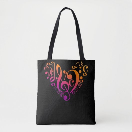 Tote Bag Treble Bass Clef Notes musicales Coeur coloré (Devant)