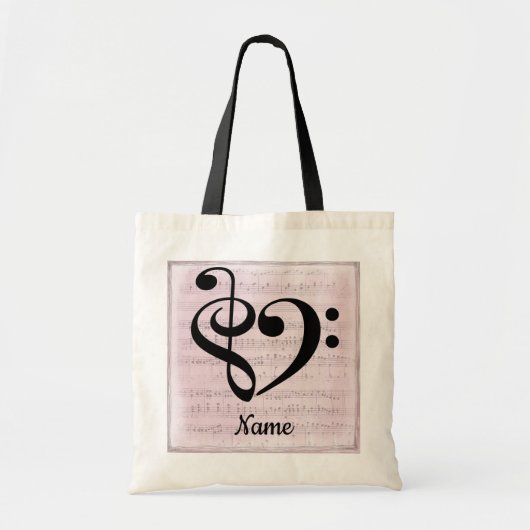 Tote Bag Treble Clef Bass Clef Music Coeur Customisé (Devant)