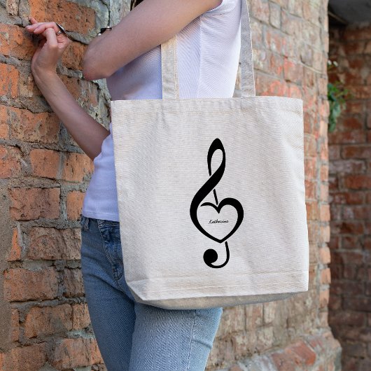 Tote Bag Treble Clef Heart Music Note personnalisée