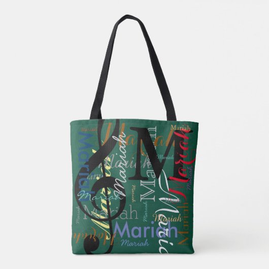 Tote Bag Treble Clef Note Musique Monogramme et noms sur Gr (Dos)