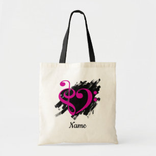 Tote Bag Treble et Bass Clef Heart Fuchsia personnalisable