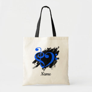 Tote Bag Treble et Bass Clef Heart Royal Blue Personnalisab