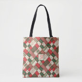 Tote Bag Tree pattern christmas  patchwork green red name (Devant)