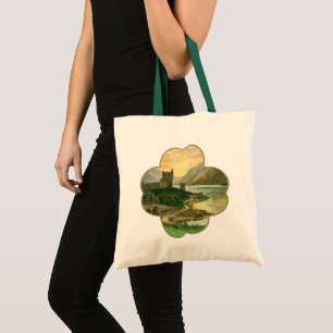 Tote Bag Trèfle doré chanceux vintage avec un château irlan