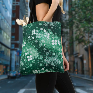 Tote Bag Trèfles blancs et verts chic et pois sur fond vert
